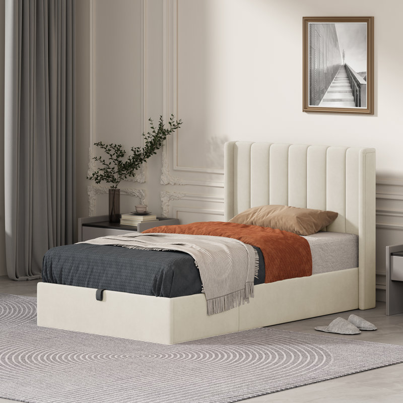 Lit plateforme avec rangement Daizia, Crème, Simple