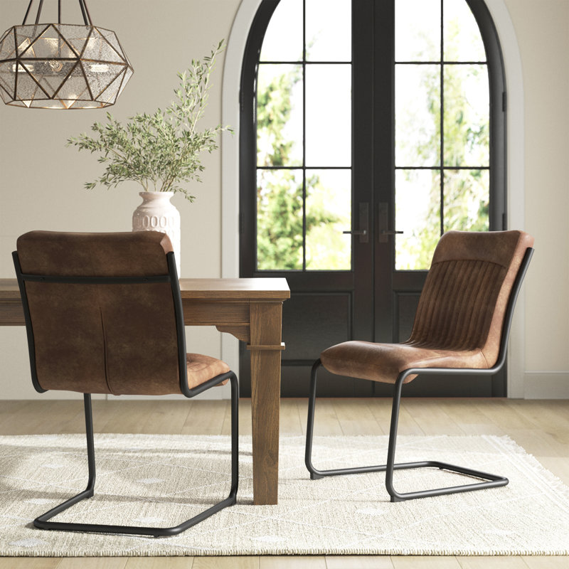 Pirlo Leather Side Chair, Brown Genuine Leather