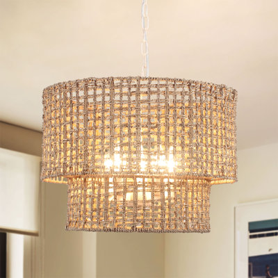 Lustre cylindrique bohémien à 5 lumières avec hauteur réglable et intensité variable