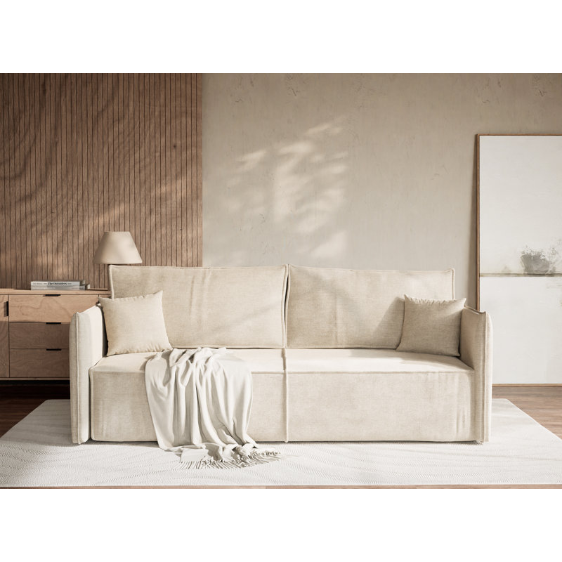 3 Seater Reclining Sofa, Beige Polyester/Chenille