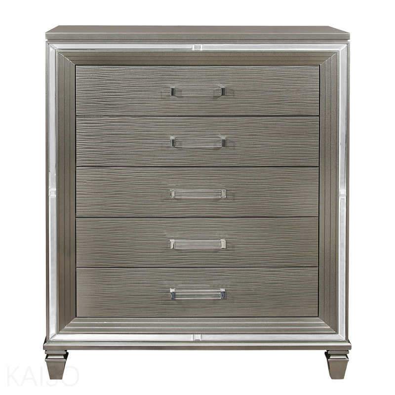 Commode de rangement de style moderne en métal argenté gris argenté avec 5 tiroirs et 1 pièce