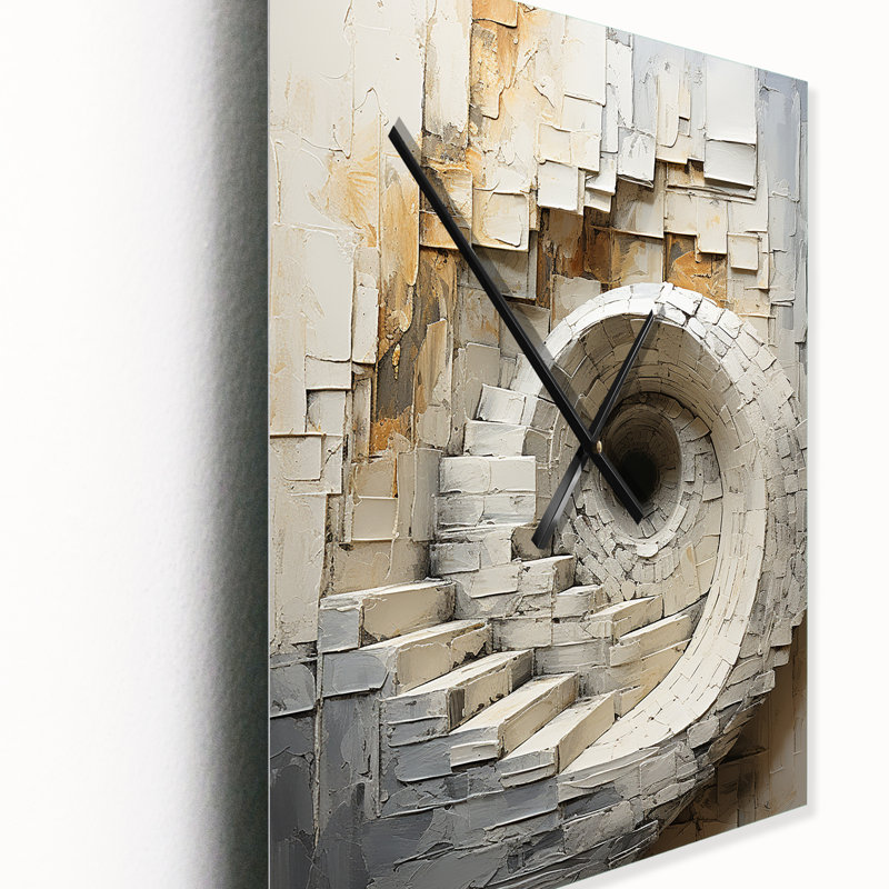 Horloge murale spirale abstraite dorée et blanche, Médium