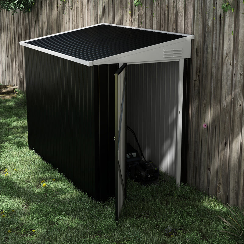 4'X8' Metal Shed - Dark Gray. Lockable To Valuables. 2 Air Vents For Circulation. Space Saving Yard Storage. For Backyard, Patio, Lawn. Galvanized Steel Gray Outdoor Storage 4'X8'. & Ventilated.