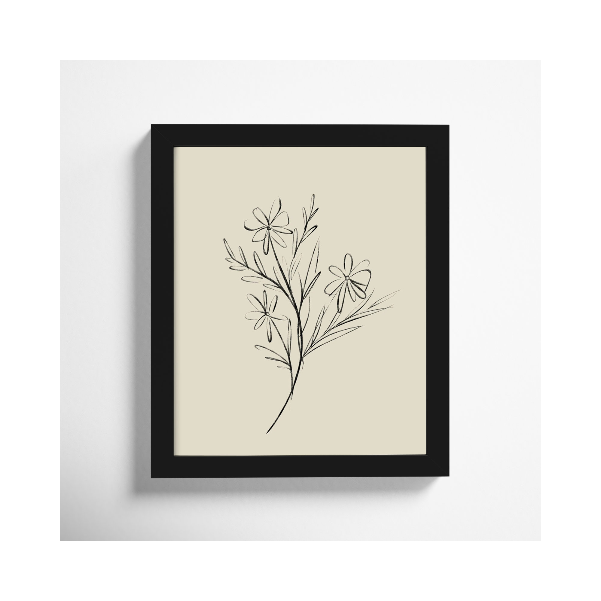 Line Drawn Flowers 1 by Border Bloom - Picture Frame Art, 11" W x 13" H x 1" D, Black Framed