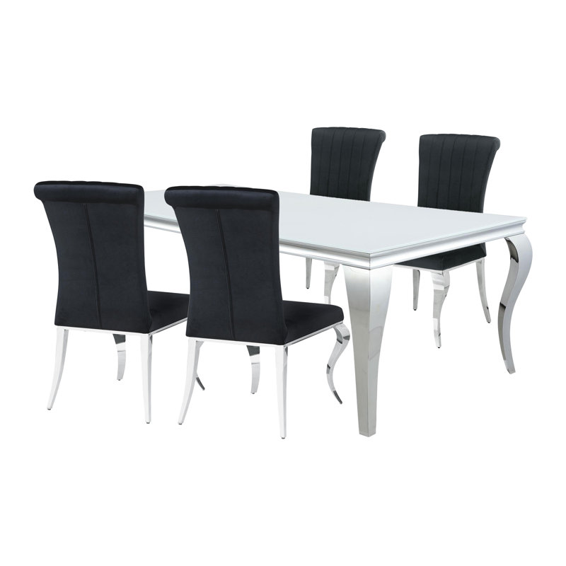 Ensemble de salle à manger rectangulaire 5 pièces 81 po noir et chrome, Blanc