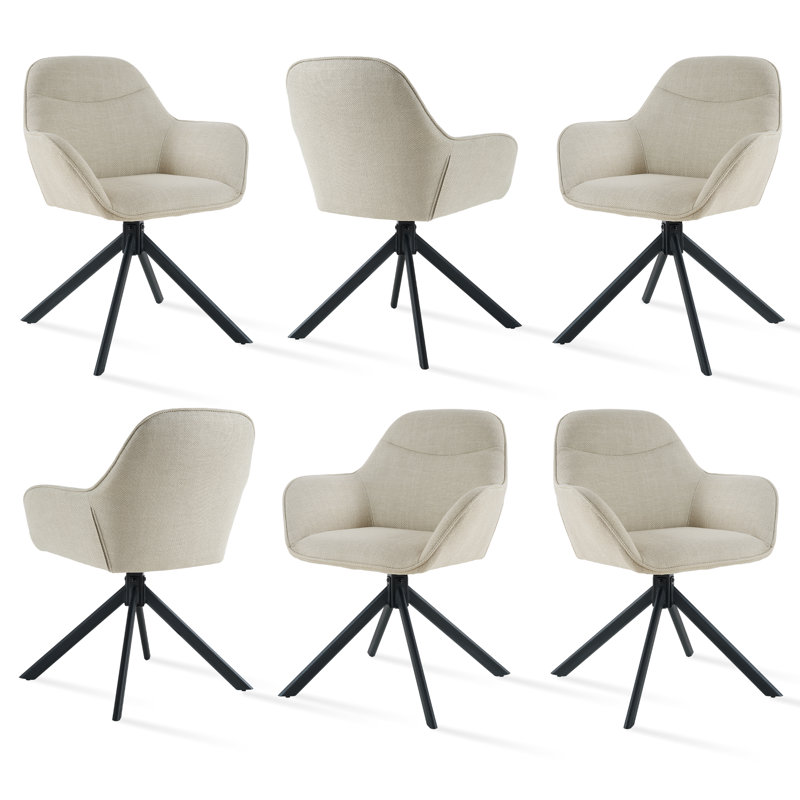 48.5cm H Swivel Upholstered Dining Chairs- Ergonomic Back, Beige Linen