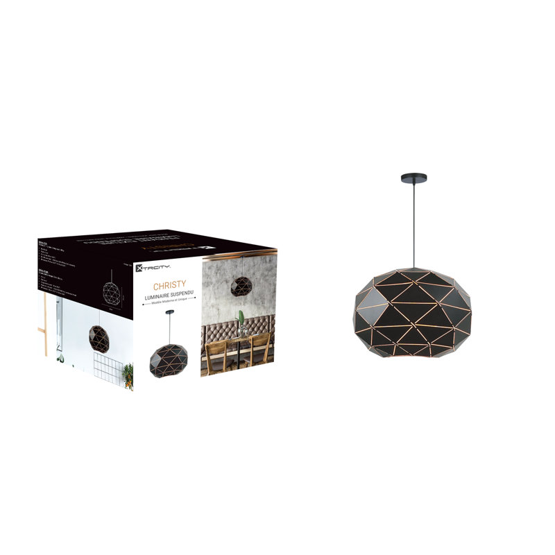 Luminaire suspendu sphère 1 lumière Christy, Noir