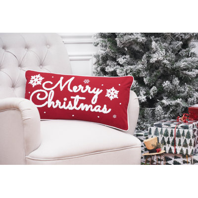 Red & White Christmas Embroidered Throw Pillow