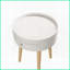 Table basse moderne H 18 po avec tiroir de rangement - Blanc facile à nettoyer, pieds en chêne pour chambre à coucher et salon
