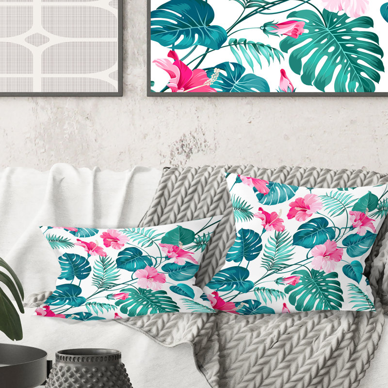 Coussin décoratif tropical imprimé tropical Mid-Century