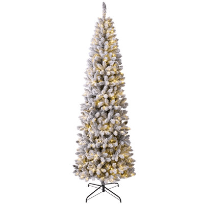 Arbre de Noël illuminé enneigé 8 pi - 1165 pointes avec 450 lumières DEL bicolores, décoration de Noël élégante pour la maison, appartement, bureau et coins