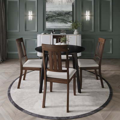 Brown 5-Piece Round Dining Set With Upholstered Chairs