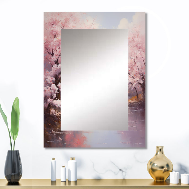 Pink Cherry Blossom Romantic Impression IV - Cherry Blossom Mirror, Traditional Unique Wall Mirror, Printed Metal Art