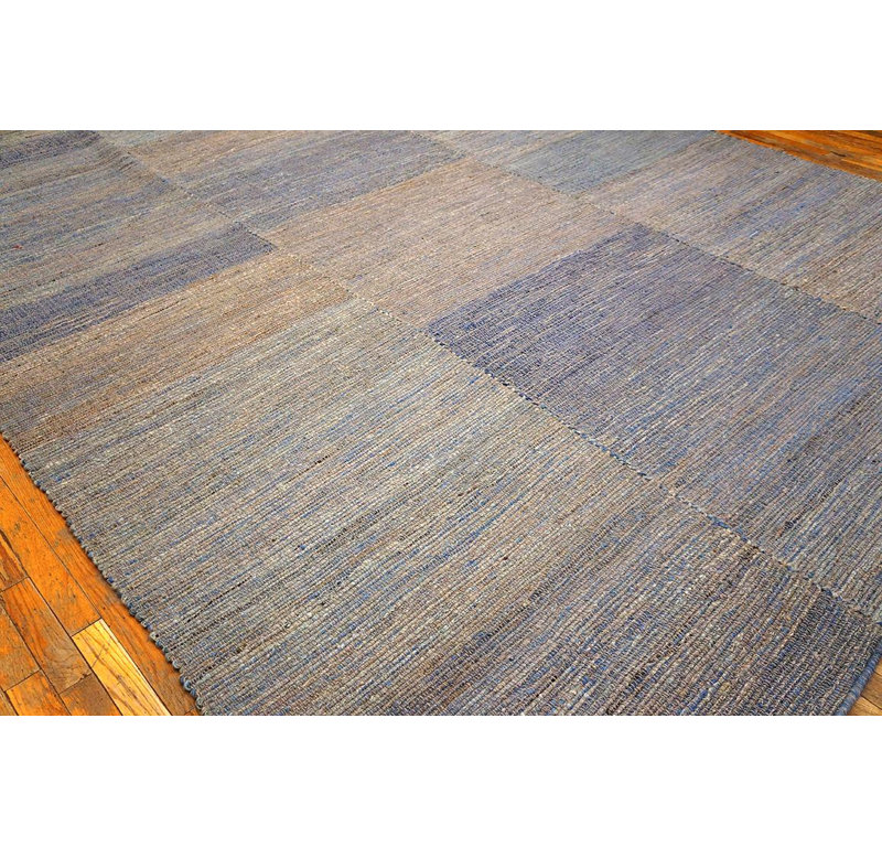 Tapis à tissage plat de style Shaker américain contemporain bleu et gris Great Muti