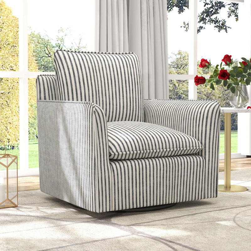 Ivy Bronx Kandyn 29.7" W Modern Soft Stripe Upholstered Swivel Barrel Chair with Removable Cushion & Reviews | Wayfair