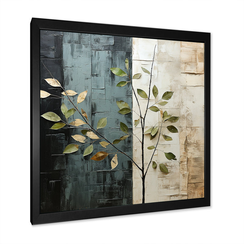 «Slate Elm Harmony Leaves I», reproduction sur toile, Cadre simple noir, H 24 po x l 24 po x P 1 po