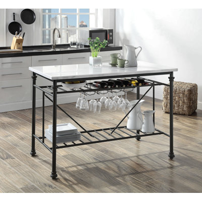 Marble Top & Gray Finish Kitchen Island