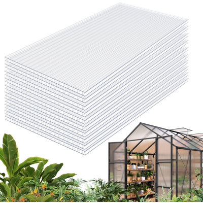 16pcs Twin-Wall Polycarbonate Sheets, 4' x 2' x 0.16" UV Protected Greenhouse Panels, Shatterproof Insulated Roofing Sheets for Greenhouse, Patio Cover, Garden Shed & DIY Projects