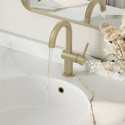 Single Handle 10 ⅛" Brushed Gold Pull Down Bathroom Faucet