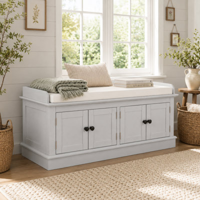 Linen Blend Upholstered Storage Bench