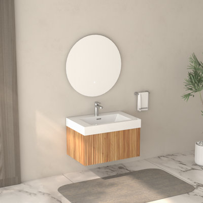 Meuble-lavabo mural moderne Orvella avec lavabo intégré, construction en contreplaqué, design facile à nettoyer