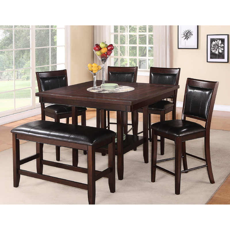-Colored Counter Height Bench With Faux Leather Upholstered Seat And Footrest Transitional Featuring In Dark Brown