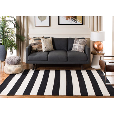 Tapis rayé noir / ivoire en coton tissé à la main Brookvale
