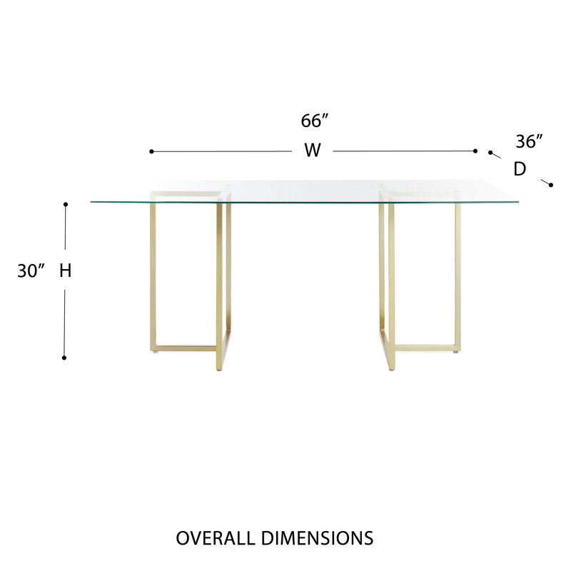 Wadley Glass Top Metal Base Dining Table, Gold, 66" L x 36" W