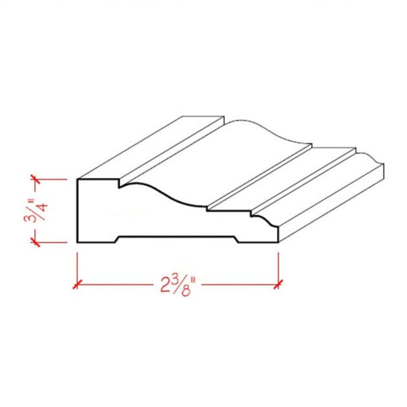 Enveloppe coloniale de 2 3/8 po de large x 3/4 po. Moulure sans finition, Acajou Sapele, H 0,75 po x l 2,375 po x P 94 po
