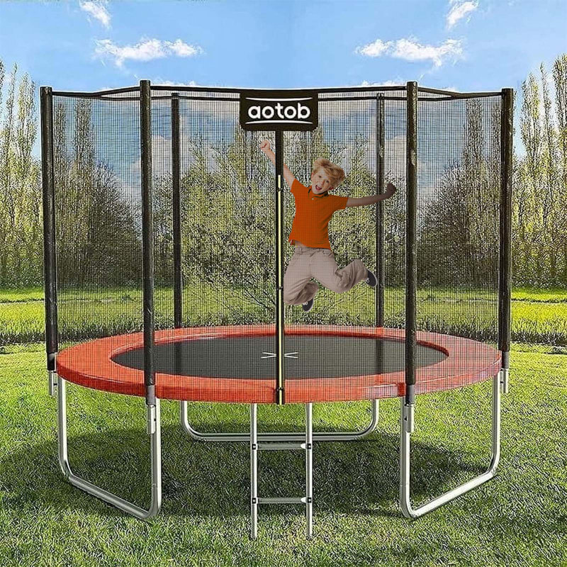 Trampoline AOTOB 8FT pour enfants / adultes, trampoline 400 lb avec filet de sécurité / échelle Backyard, orange, Orange
