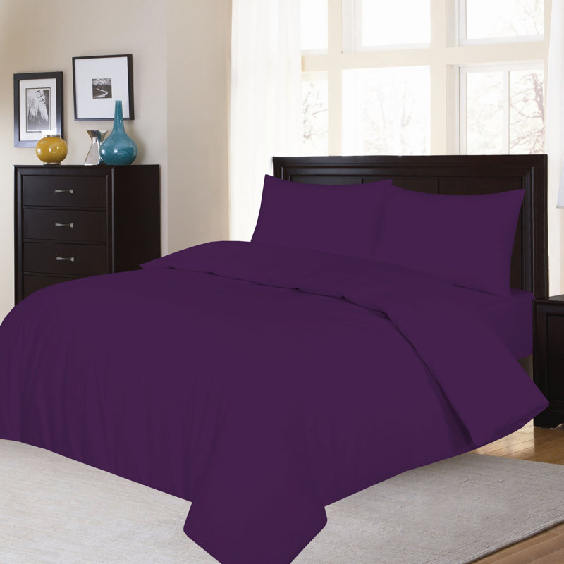 Aubrei Solid Colour Duvet Cover Set with Pillowcases, Aubergine, Single - 1 Standard Pillowcase