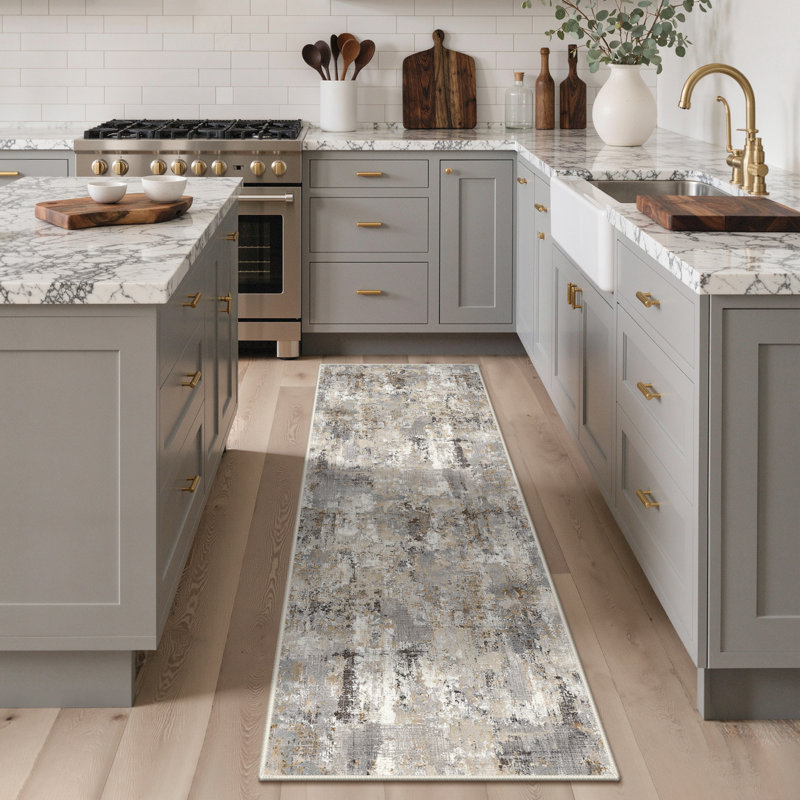 Mignone Abstract Machine Washable Grey / Brown Indoor Area Rug with Non-Slip Backing, Runner 2'3" x 6'