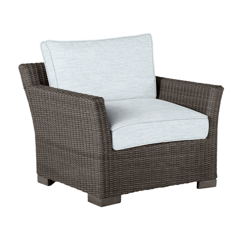 Club Patio Chair with Cushions, Welt, Black Walnut, Paper Sky