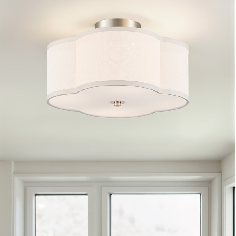 Plafonnier semi-encastré en tissu 4 lumières, H 6,9 po x l 12,6 po x P 12,6 po, Nickel