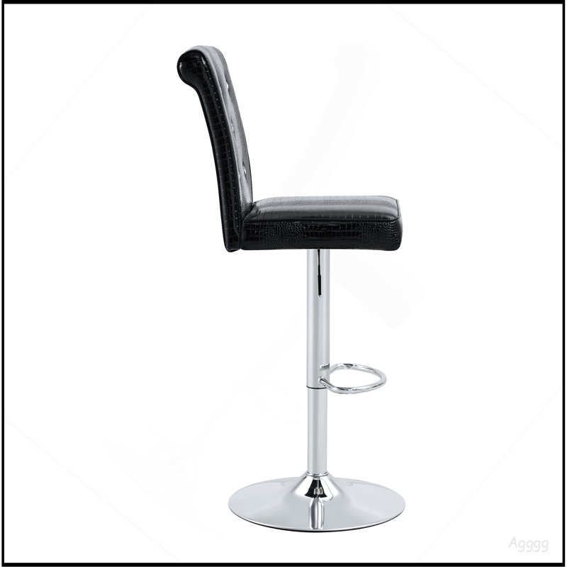 Ensemble de 2 tables de bar modernes en verre et tabourets de bar réglables, table de pub contemporaine à hauteur de comptoir avec pieds chromés, chaises de bar pivotantes en cuir de polyuréthane noir pour îlot de cuisine, bar personnel, petit espace
