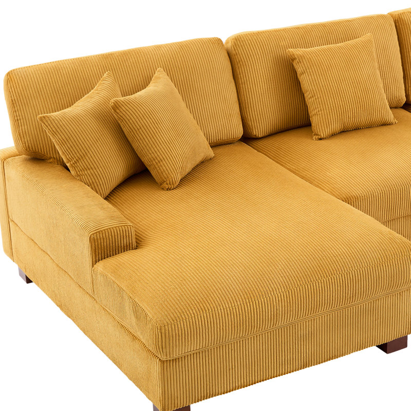 Milbrey 3 - Piece Upholstered Orange Corduroy Modular Sectional Sofa with Pillow Back and Solid Wood Legs, Orange Corduroy 
