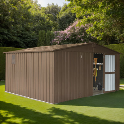 11'x12.5' Outdoor Galvanized Steel Storage Shed with Windows & Lockable Door