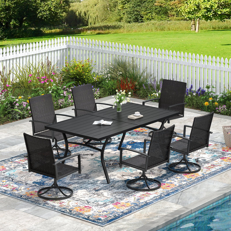 Table de salle à manger d'extérieur rectangulaire pour patio avec structure en métal, Noir, H 28 po x L 70,9 po x l 37,8 po