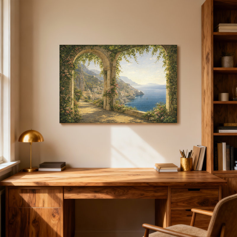 Scène de paysage côtier, H 12 po x l 18 po