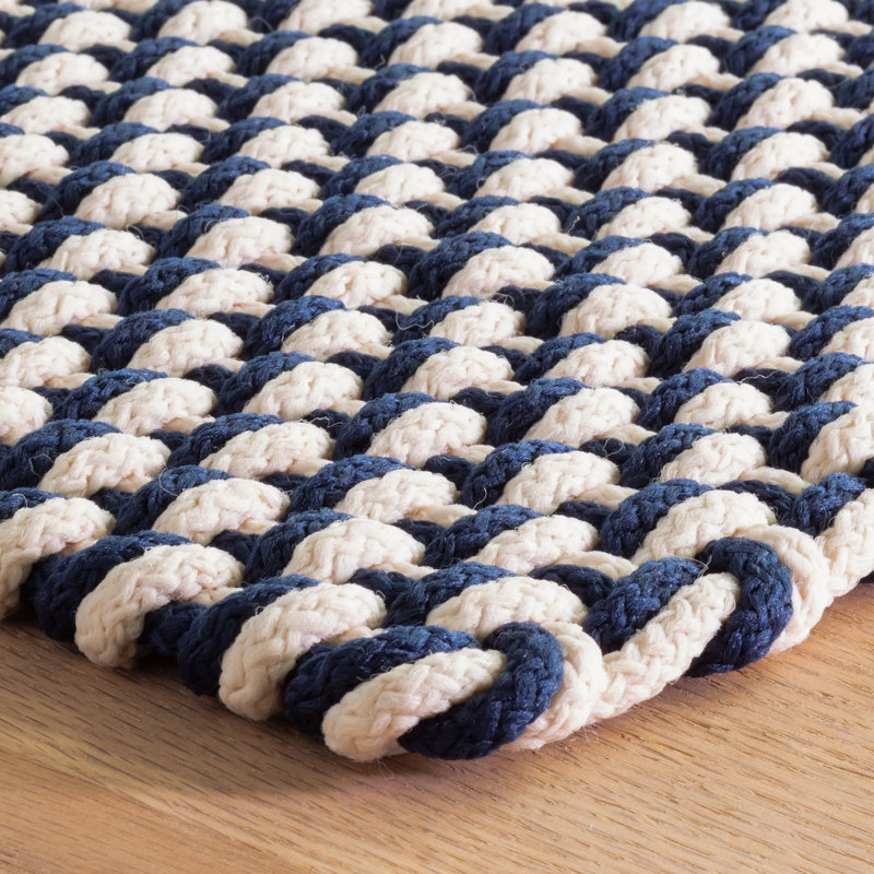 Two-Tone Rope Geometric Area Rug in Navy/Ivory, Rectangle 5' x 8'