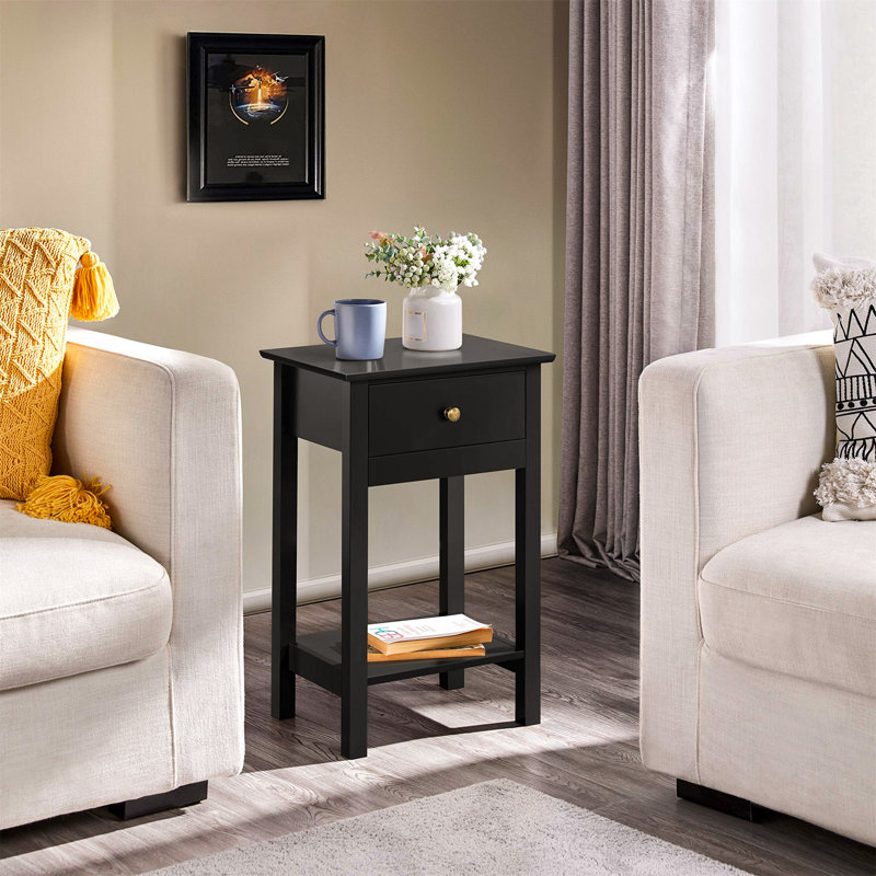 40cm W Solid Wood Bedside Table, Black