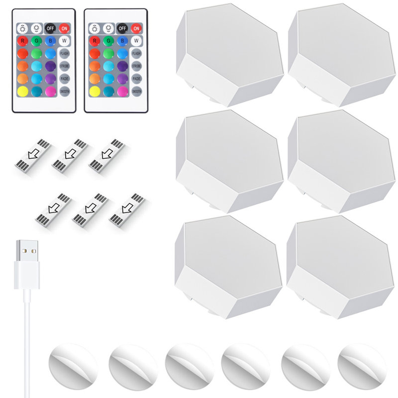 Touch Sensitive RGB Hexagon Wall Lights DIY Geometric LED Wall Panels with Remote Control