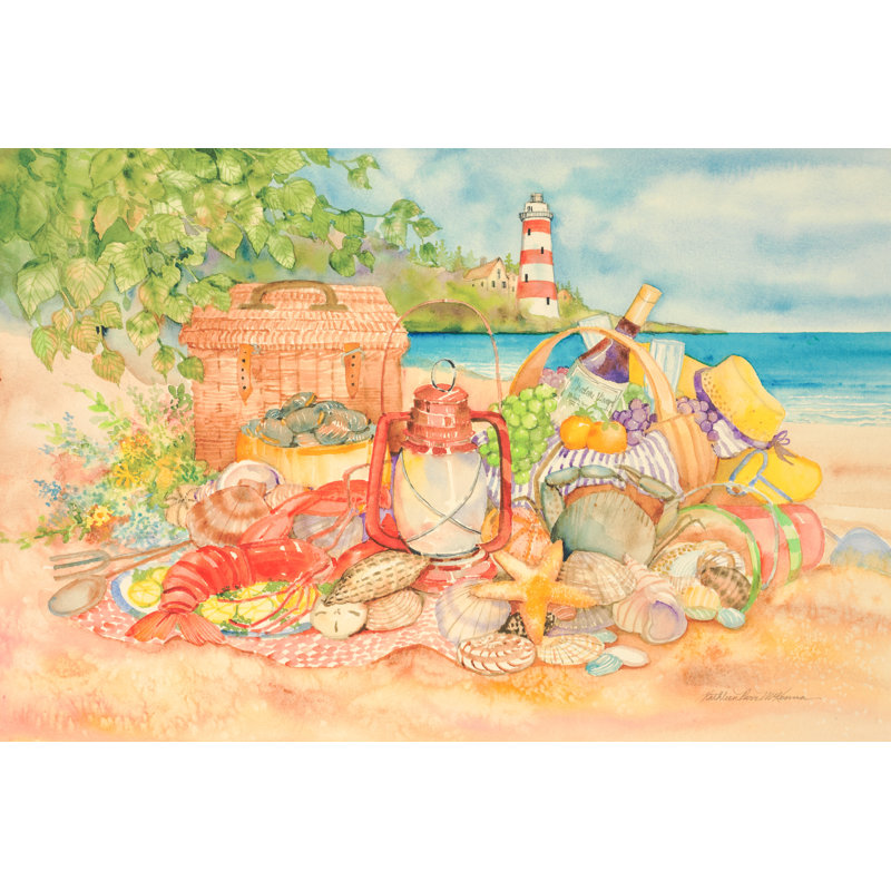 Bayside Picnic, Lighthouse, Seafood, 24" H x 48" W x 1.5" D