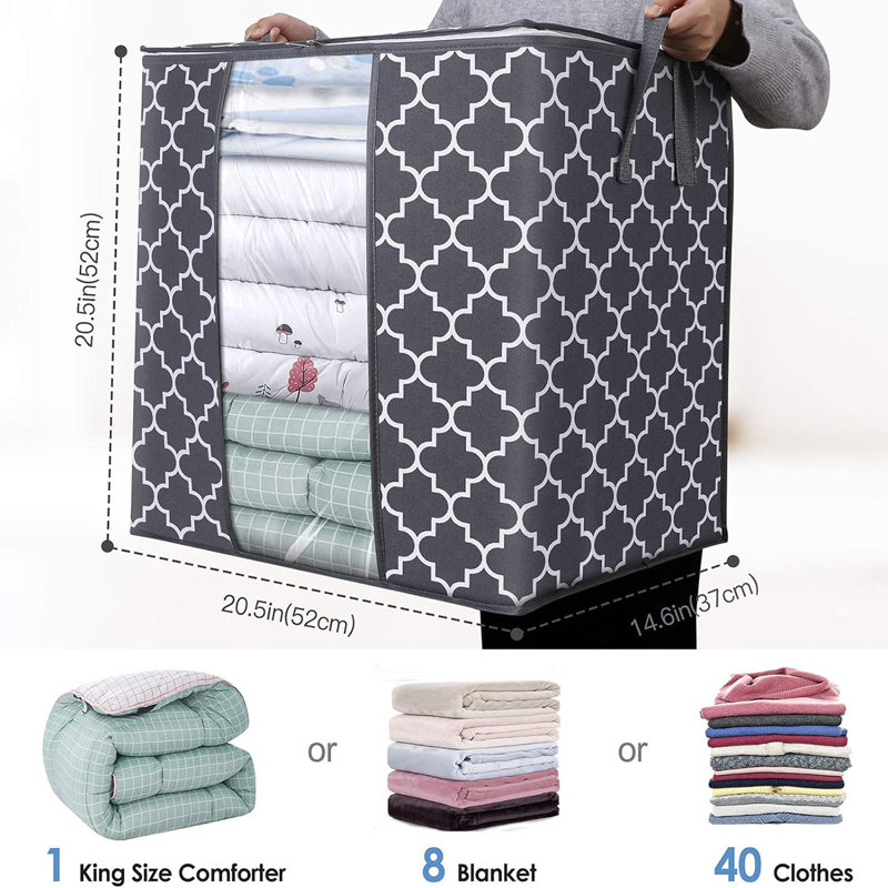 Storage Bags 6 Pack/100L Large Blanket Clothes Organization And Storage Containers For Comforters,Bedding, Foldable Organizer With Reinforced Handle, Clear Window, Sturdy Zippers,Pink