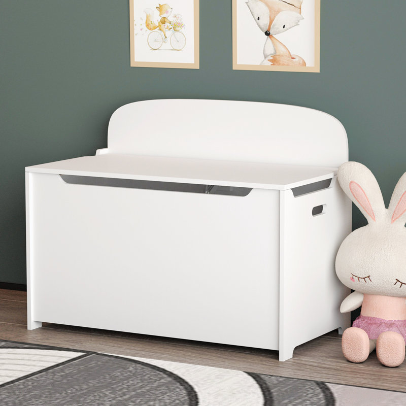 Banc de rangement en bois avec couvercle de sécurité à charnière 29,90 "Patrekur, Blanc