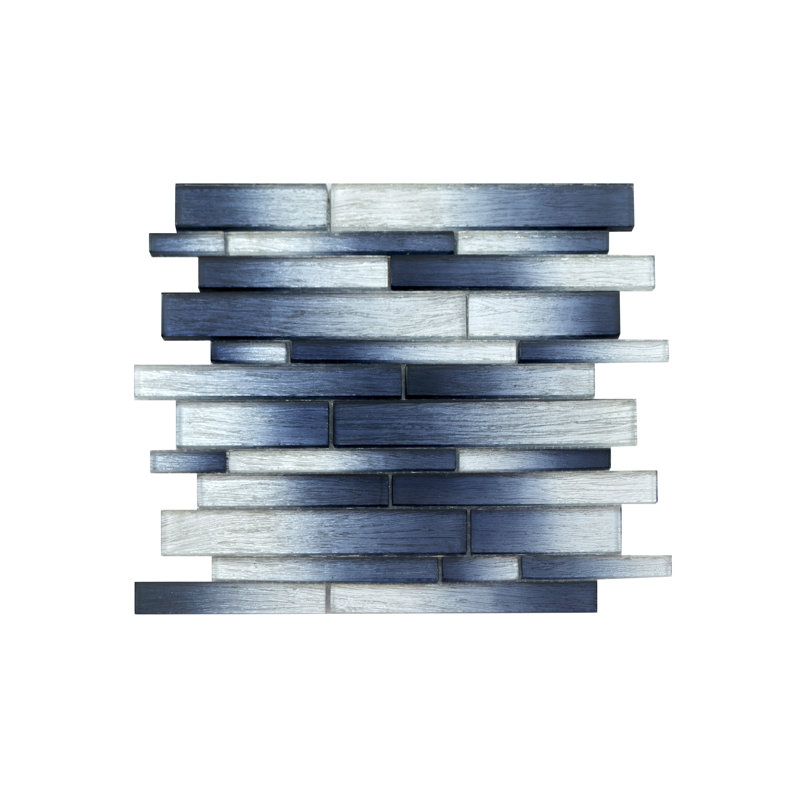 Foil Random Sized Interlocking Glass Mosaic Tile, Silver/Denim Blue