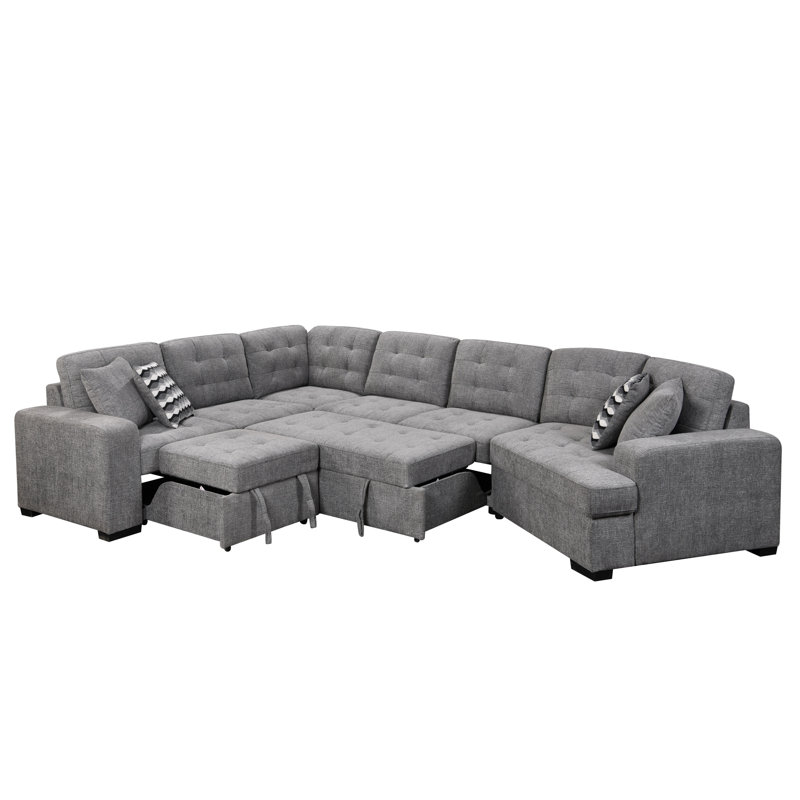 Ombra 149'' Oversized Sectional Sofa Square Arms Firm Sectional Sleeper Sofa with Pull Out Bed, Grey