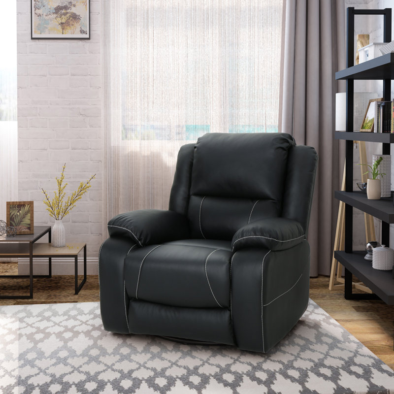 Fauteuil inclinable standard pivotant en faux cuir de 39 pouces de largeur, fauteuil confortable pour le salon, Noir
