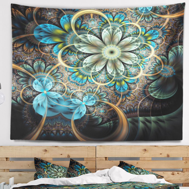 Tapisserie de fleurs bleues fractal bleu lumineux Floral, H 78 po x l 92 po