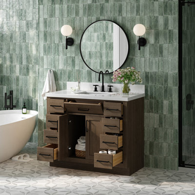 Tidworth 42'' Solid Wood Single Bathroom Vanity with 1.5'' White Quartz Top